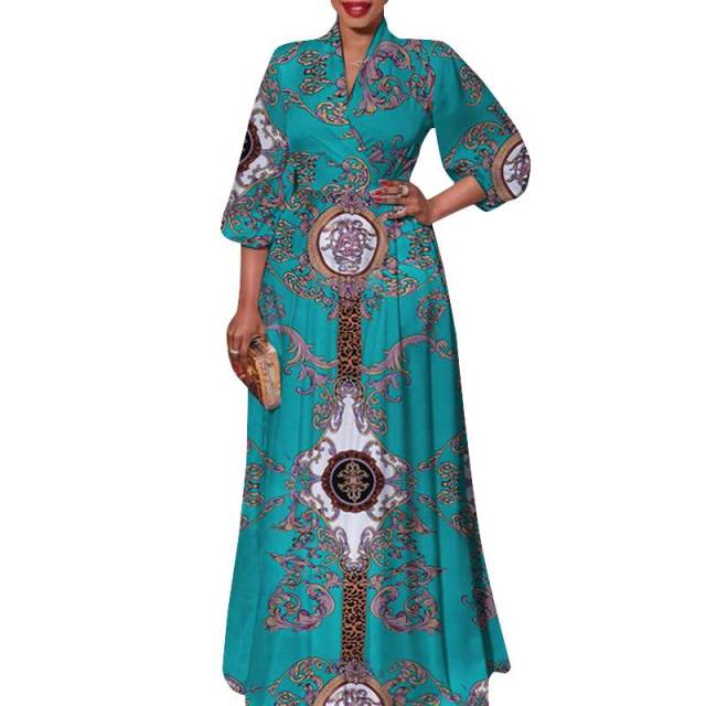 VONDA 2021 Women Long Dress, 3/4 Sleeve Vintage Printed Pleated Dress Bohemian Vestidos Casual Party Robe Beach Sundress