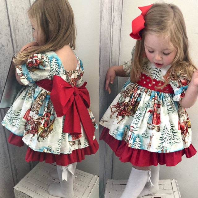 Christmas Dress for Baby Girls Clothes  Kids Baby Girl Bowknot Xmas Festival Party Pageant Formal Santa Dress Hair Band Outfit