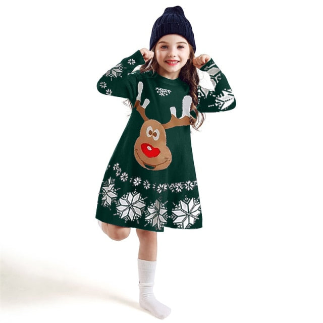 Girls Christmas Dress Full Sleeve Elk Snowflake Print New Year Costume Princess Dress Children Clothes Party Dresses For Girls