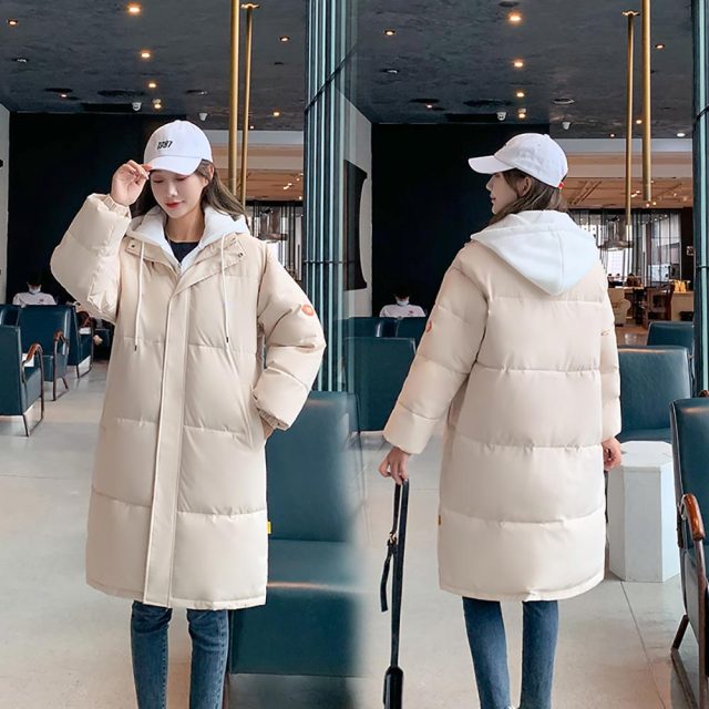 Vielleicht 2021 Snow Wear Long Winter Coat Women Spliced Hooded Warm Parkas Female Hooded Padded Winter Jackets Women Clothing