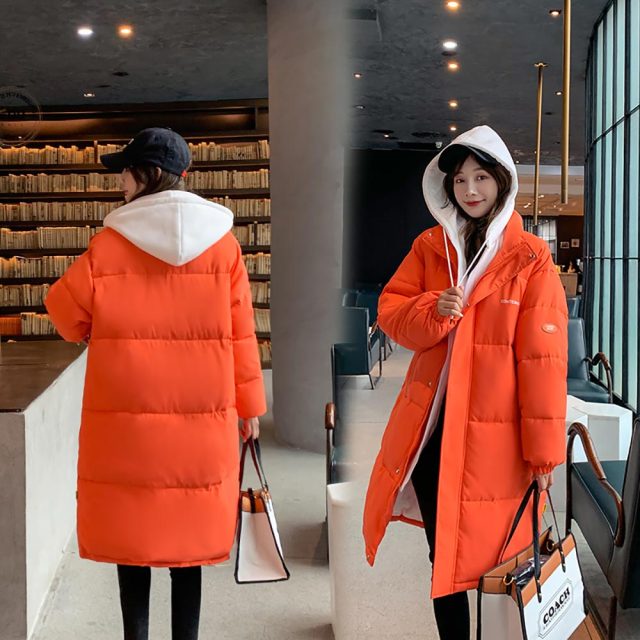 Vielleicht 2021 Snow Wear Long Winter Coat Women Spliced Hooded Warm Parkas Female Hooded Padded Winter Jackets Women Clothing