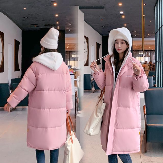 Vielleicht 2021 Snow Wear Long Winter Coat Women Spliced Hooded Warm Parkas Female Hooded Padded Winter Jackets Women Clothing