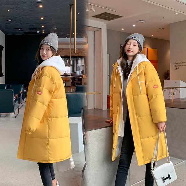 Vielleicht 2021 Snow Wear Long Winter Coat Women Spliced Hooded Warm Parkas Female Hooded Padded Winter Jackets Women Clothing