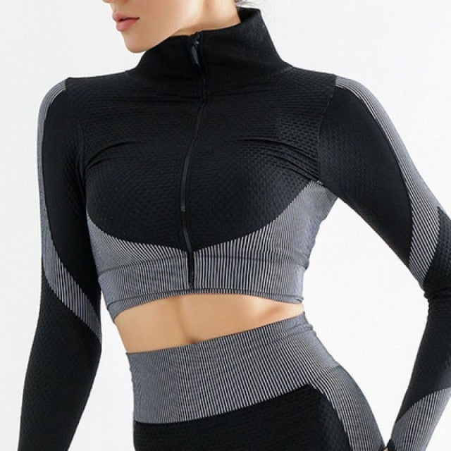 SALSPOR Seamless Women Fitness Tops Female Workout Coats Casual Push Up Clothes Female Long Sleeve Zipper Tops Feminine