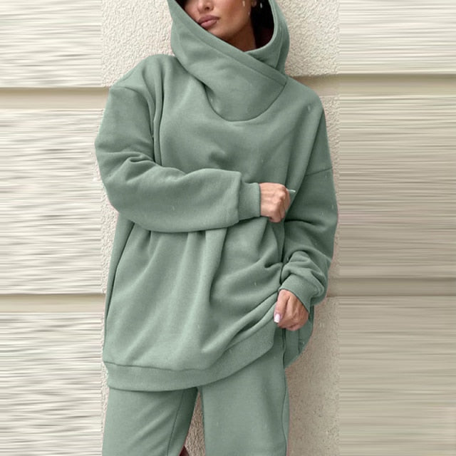 Women Elegant Solid Sets For Women Warm Hoodie Sweatshirts And Long Pant Fashion Two Piece Sets Ladies