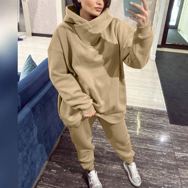 Women Elegant Solid Sets For Women Warm Hoodie Sweatshirts And Long Pant Fashion Two Piece Sets Ladies