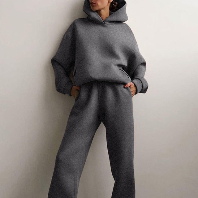 Women's Tracksuit Suit Autumn Fashion Warm Hoodie Sweatshirts Two pieces Oversized Causal Hoody Pullovers Long Pant Sets