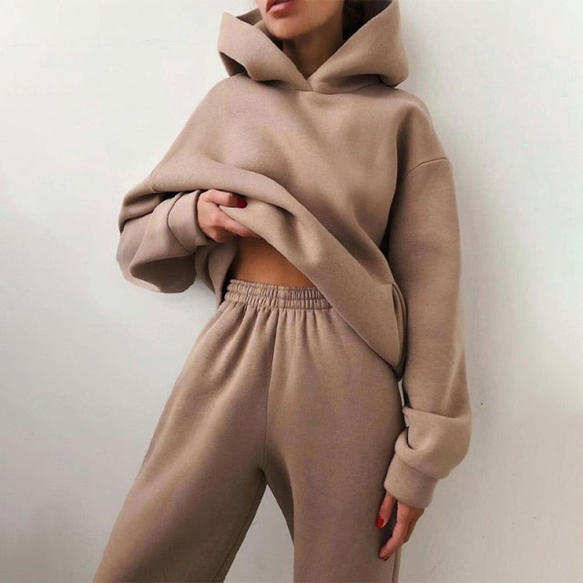 Women's Tracksuit Suit Autumn Fashion Warm Hoodie Sweatshirts Two pieces Oversized Causal Hoody Pullovers Long Pant Sets