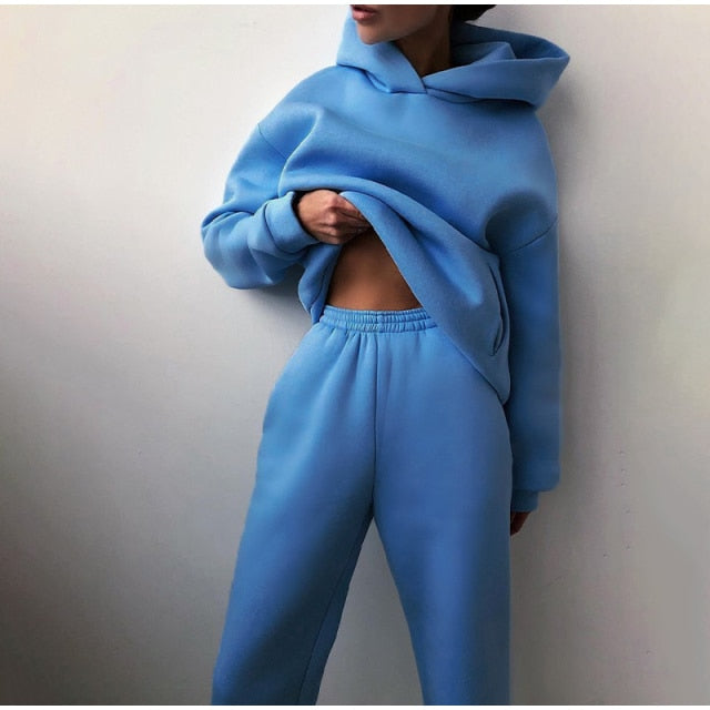 Women's Tracksuit Suit Autumn Fashion Warm Hoodie Sweatshirts Two pieces Oversized Causal Hoody Pullovers Long Pant Sets