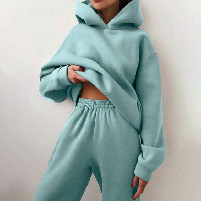 Women's Tracksuit Suit Autumn Fashion Warm Hoodie Sweatshirts Two pieces Oversized Causal Hoody Pullovers Long Pant Sets