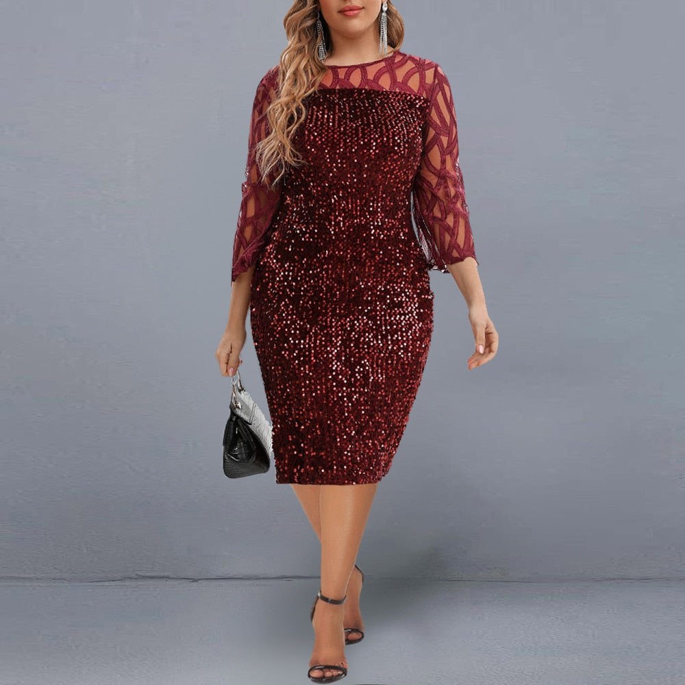 Party Dress Women's Summer Dress for 2021 Elegant Sequin Mesh Women Casual Dresses Wine Red Ladies Wedding Evening Club Outfits