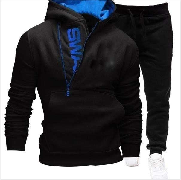 Mens Tracksuits 2 Pieces Set Sweatshirt + Sweatpants Sportswear Zipper Hoodies Casual Male Clothing Large Size Fashion New 2021