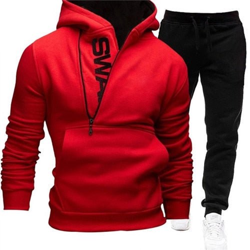 Mens Tracksuits 2 Pieces Set Sweatshirt + Sweatpants Sportswear Zipper Hoodies Casual Male Clothing Large Size Fashion New 2021