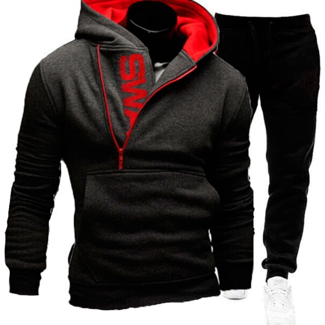 Mens Tracksuits 2 Pieces Set Sweatshirt + Sweatpants Sportswear Zipper Hoodies Casual Male Clothing Large Size Fashion New 2021