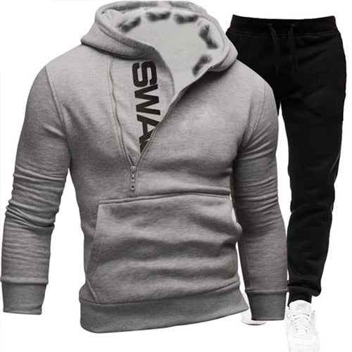 Mens Tracksuits 2 Pieces Set Sweatshirt + Sweatpants Sportswear Zipper Hoodies Casual Male Clothing Large Size Fashion New 2021