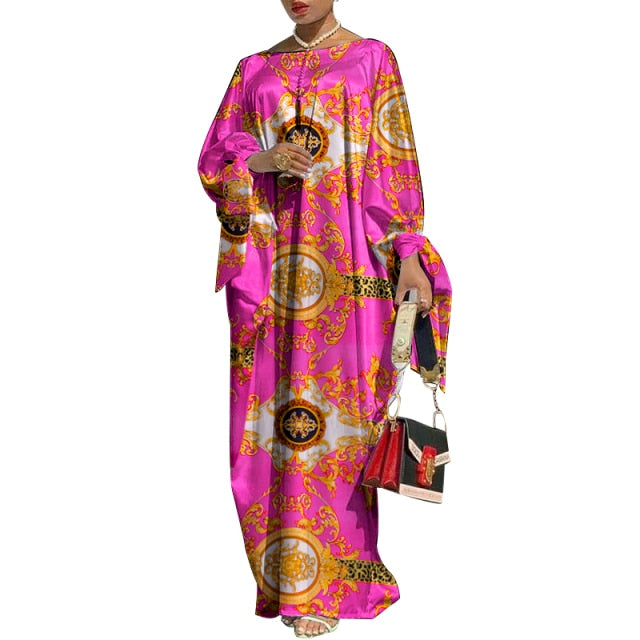 VONDA Vintage Maxi Robe Printed Long Party Dress for Women