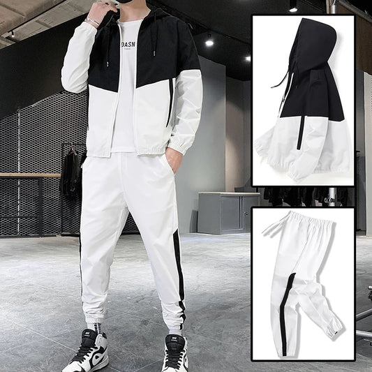 Hip Hop Military Men Tracksuit Hooded Jacket+Harem Pant Patchwork 2PC Set For Men Fashion 2021 New Mens Sportswear Suits