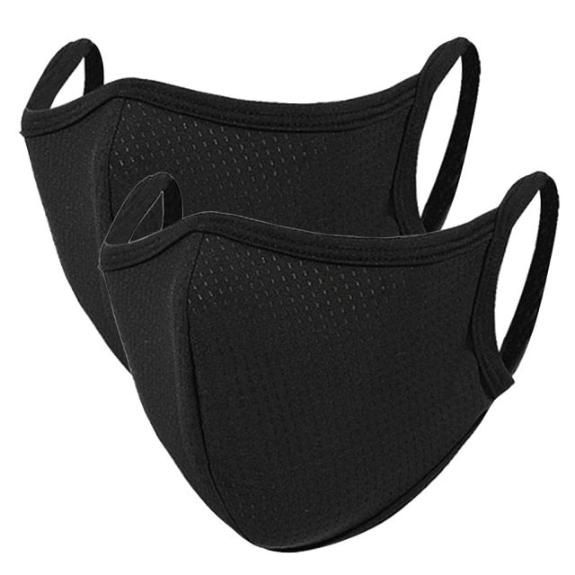 2PC Men Black Mesh Face Mask Breathable Fabric Cloth Mask Adult Reusable Mouth Cover Masques Party Facemask Decoration