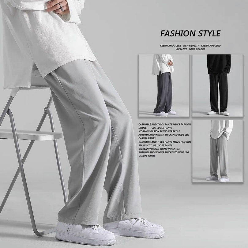 Summer Men's Wide Leg Pants Oversized Baggy Informal Tracksuit Menswear Plus Size Harajuku Male Korean Work Clothing 2021