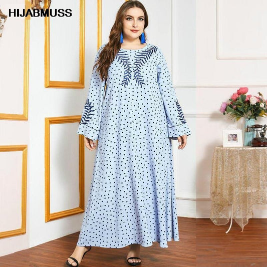 Modanisa Abaya Fashion Striped Embroidered Women's Temperament Polka Dot Printed Long Sleeve Muslim Dress Dubai Abaya Djellaba