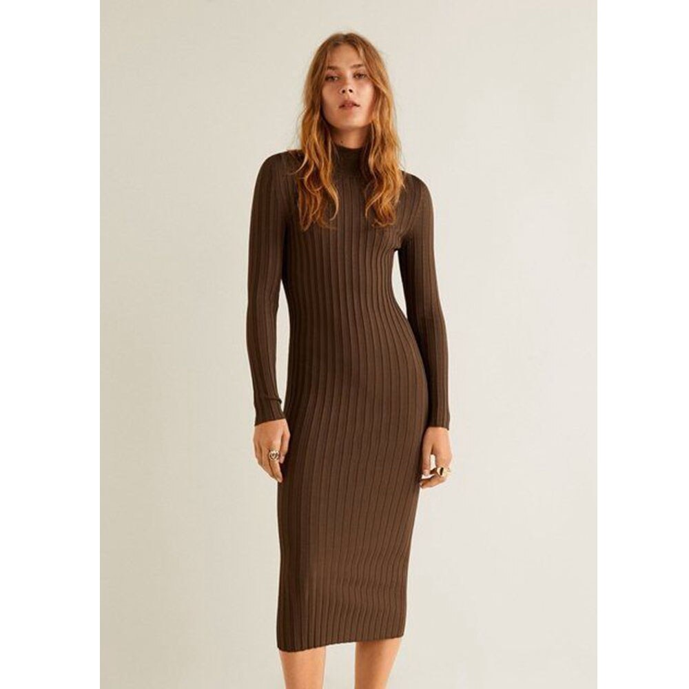 Summer New Personality Fashion Leisure Commuting Women's Wear Brown High-Land Long-Sleeved Dress