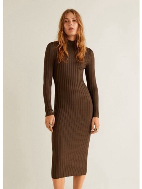 Summer New Personality Fashion Leisure Commuting Women's Wear Brown High-Land Long-Sleeved Dress