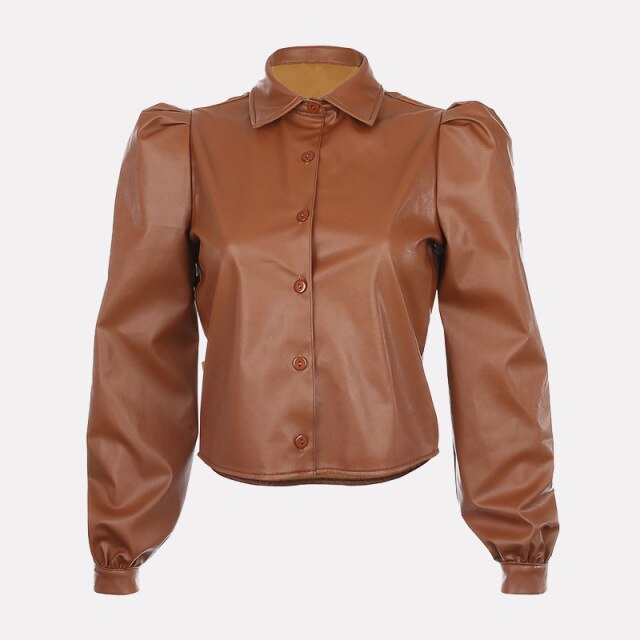 Winter Women Chiffon Blouse Shirt Autumn Long Sleeve Solid  Ladies Leather wear