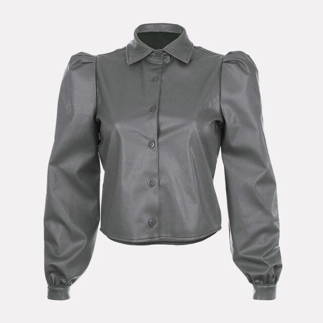 Winter Women Chiffon Blouse Shirt Autumn Long Sleeve Solid  Ladies Leather wear