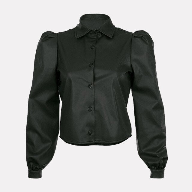 Winter Women Chiffon Blouse Shirt Autumn Long Sleeve Solid  Ladies Leather wear