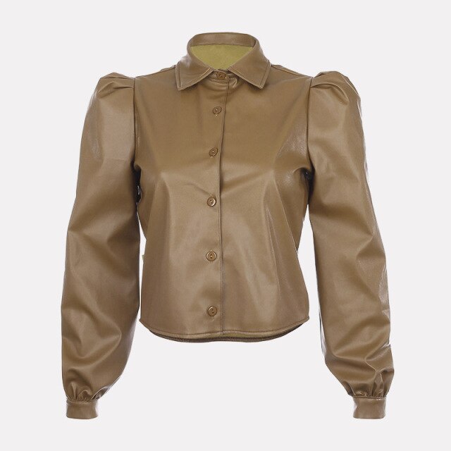 Winter Women Chiffon Blouse Shirt Autumn Long Sleeve Solid  Ladies Leather wear