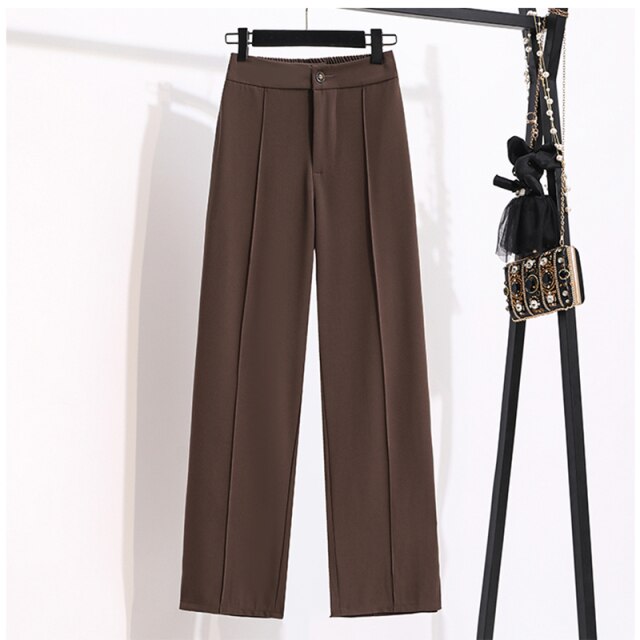 Women's Fashion Brown Oversize Wide Leg Pants Vintage 2021 Autumn High Waist Pant Loose Office Ladies Trouser Female Clothes