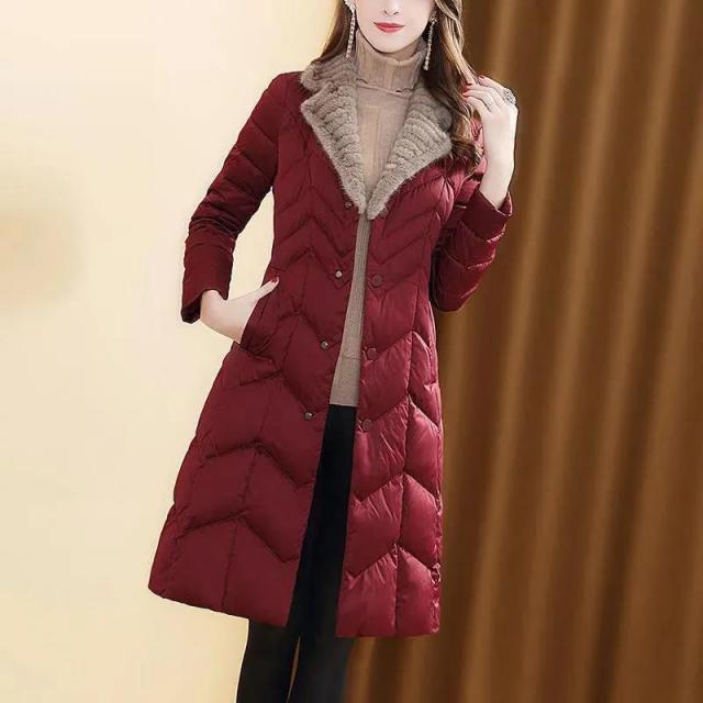 Fashion Warmth Imitation Fur Collar Down Coat for Women