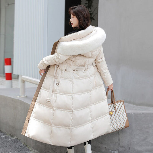 Winter Coat Women 2021 New Down Cotton Jacket Faux Fox Fur Hooded Parkas Korean Fashion Slim White Black Thick Warmth Outwear N6