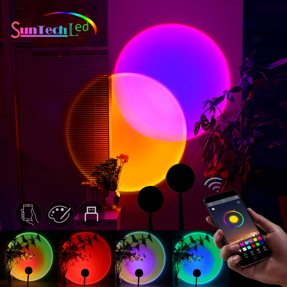 Suntech, Sunset Projection Lamp, USB Rainbow Sunset Lamp Color Changing App Control,180 Degree Rotation SunSet Projection Lamp