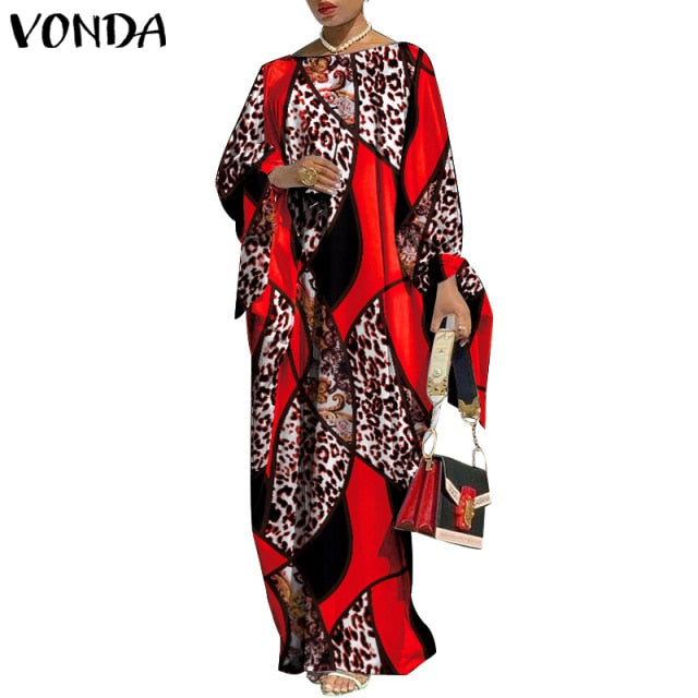 VONDA Vintage Maxi Robe Printed Long Party Dress for Women