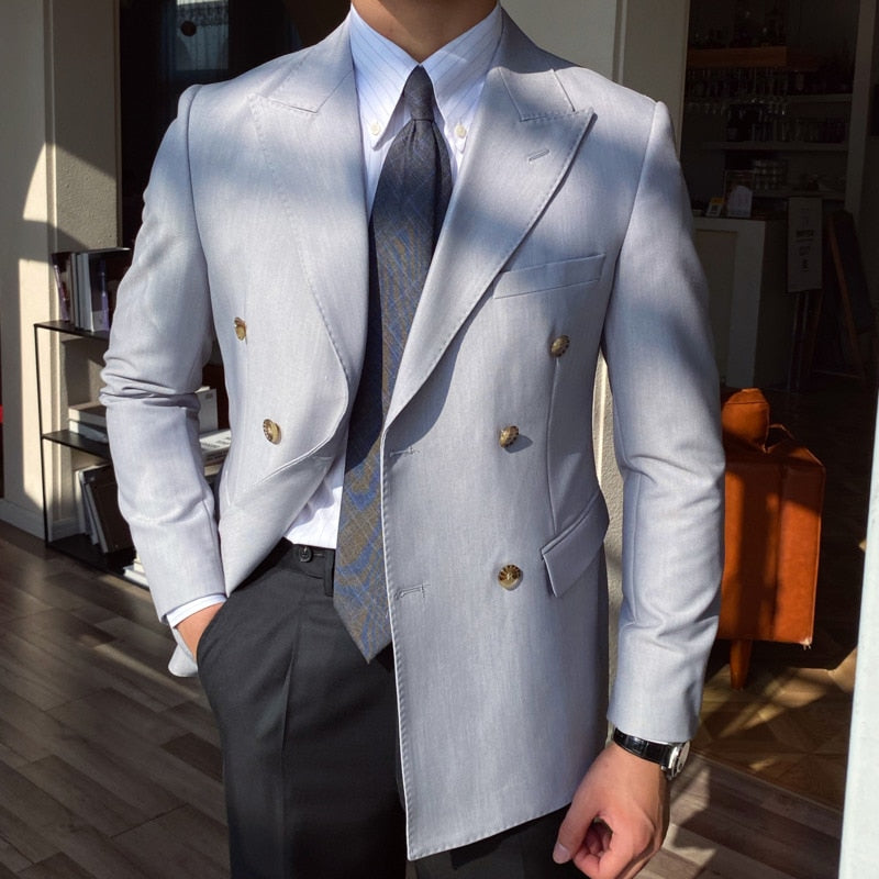 British Slim Suit Big Collar Double Breasted Casual Gentleman Jacket