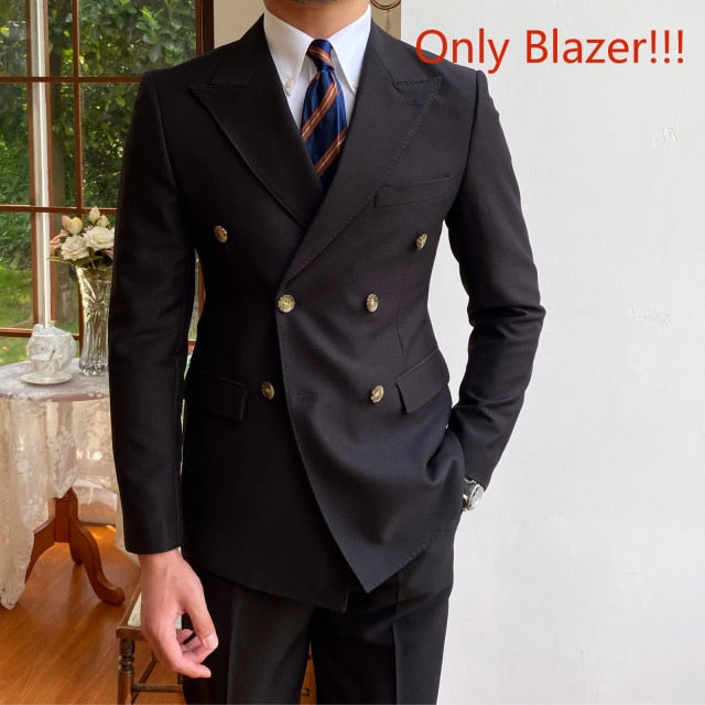 British Slim Suit Big Collar Double Breasted Casual Gentleman Jacket