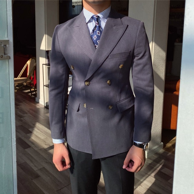 British Slim Suit Big Collar Double Breasted Casual Gentleman Jacket