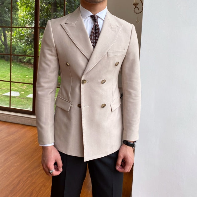 British Slim Suit Big Collar Double Breasted Casual Gentleman Jacket