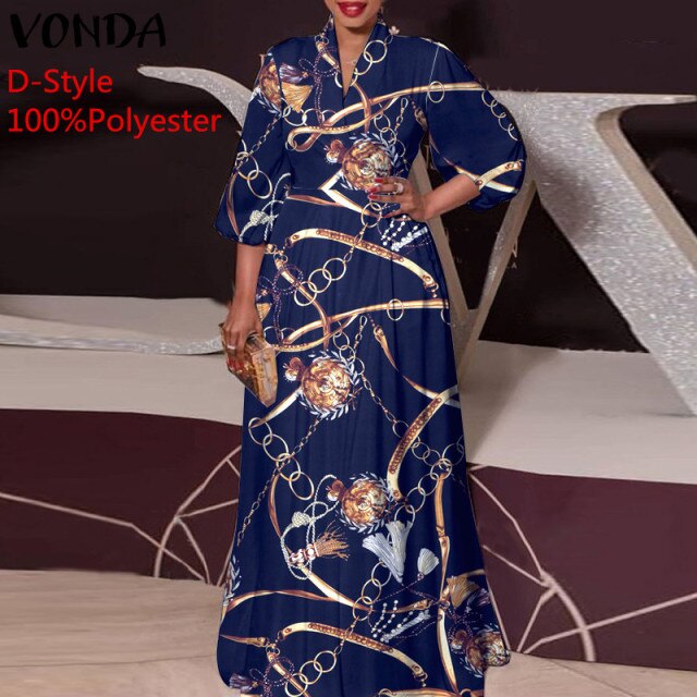 2021 VONDA Women Dress Spring Long Sleeve Party Maxi Long Dress Vintage Leopard Print Party Vestido Oversized Casual Robe Femme