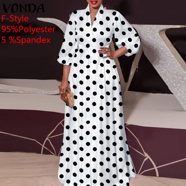 2021 VONDA Women Dress Spring Long Sleeve Party Maxi Long Dress Vintage Leopard Print Party Vestido Oversized Casual Robe Femme