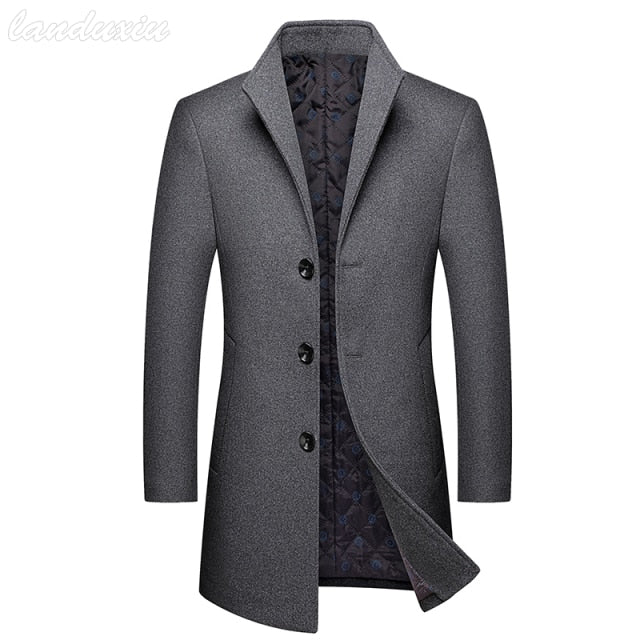 Autumn Winter New Men's Casual Boutique Long Wool Coat / Male Solid Color Lapel Single Breasted Trench Blends Jacket Windbreaker