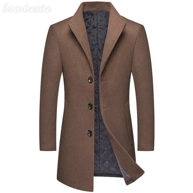 Autumn Winter New Men's Casual Boutique Long Wool Coat / Male Solid Color Lapel Single Breasted Trench Blends Jacket Windbreaker