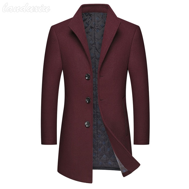 Autumn Winter New Men's Casual Boutique Long Wool Coat / Male Solid Color Lapel Single Breasted Trench Blends Jacket Windbreaker