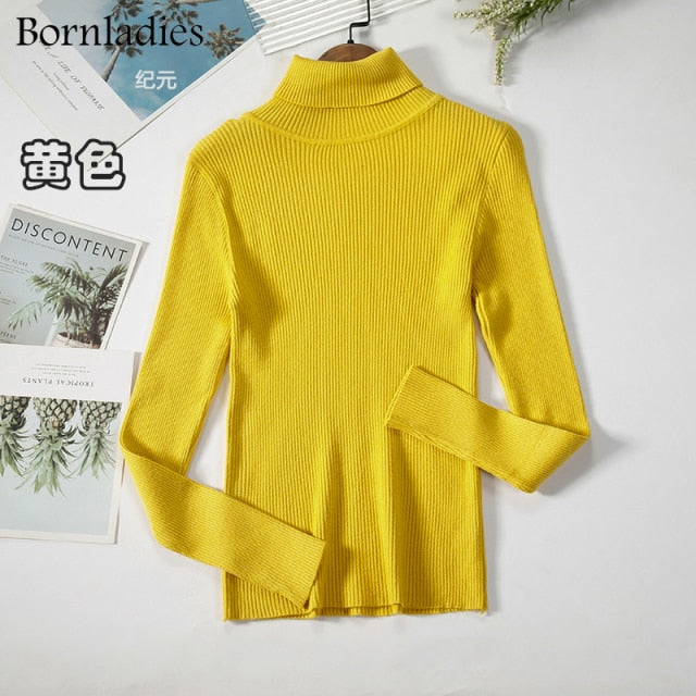 Bornladies 2022 Basic Turtleneck Women Sweaters Autumn Winter Tops Slim Women Pullover Knitted Sweater Jumper Soft Warm Pull