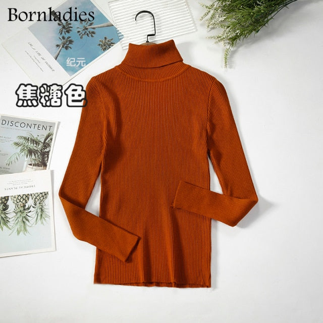 Bornladies 2022 Basic Turtleneck Women Sweaters Autumn Winter Tops Slim Women Pullover Knitted Sweater Jumper Soft Warm Pull