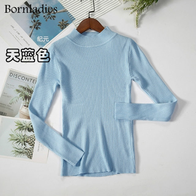 Bornladies Autumn Winter Basic Turtleneck Knitting Bottoming Warm Sweaters 2022 Women&#39;s Pullovers Solid Minimalist Cheap Tops