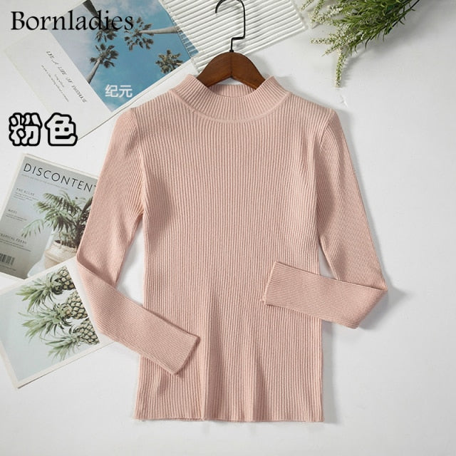 Bornladies Autumn Winter Basic Turtleneck Knitting Bottoming Warm Sweaters 2022 Women&#39;s Pullovers Solid Minimalist Cheap Tops