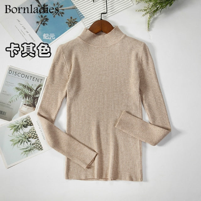 Bornladies Autumn Winter Basic Turtleneck Knitting Bottoming Warm Sweaters 2022 Women&#39;s Pullovers Solid Minimalist Cheap Tops