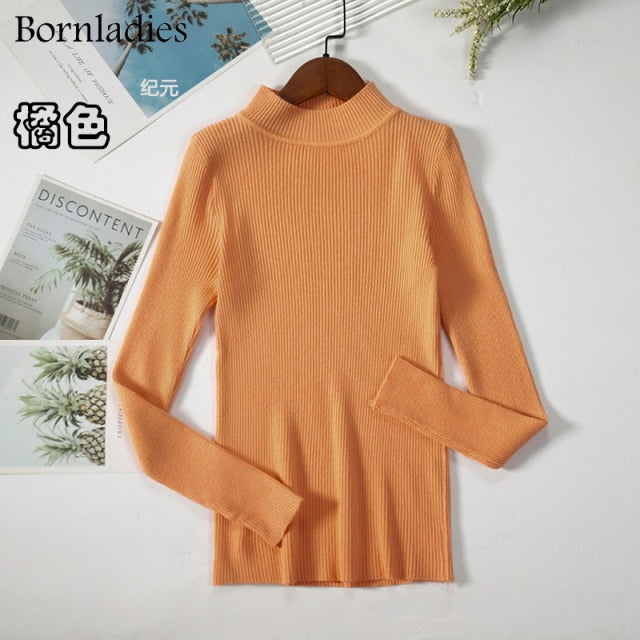 Bornladies Autumn Winter Basic Turtleneck Knitting Bottoming Warm Sweaters 2022 Women&#39;s Pullovers Solid Minimalist Cheap Tops